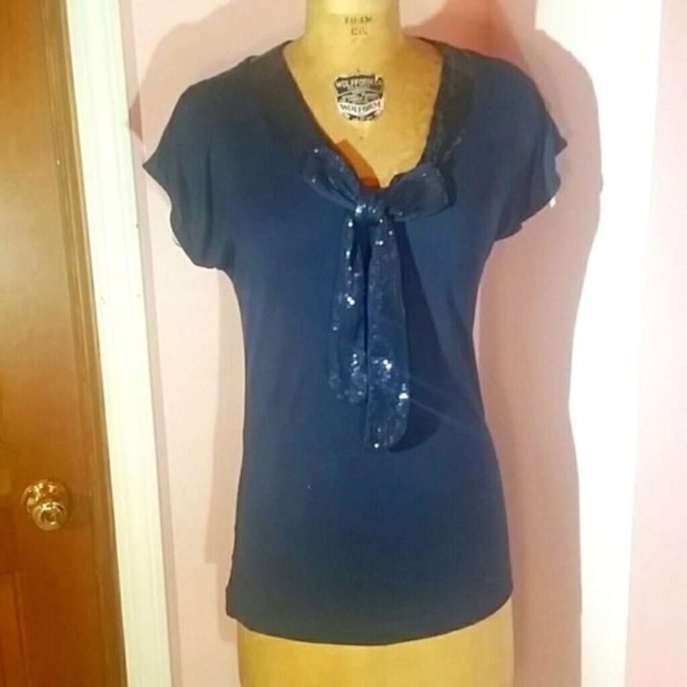 Kische Navy Dressy Top with Sequin Bow